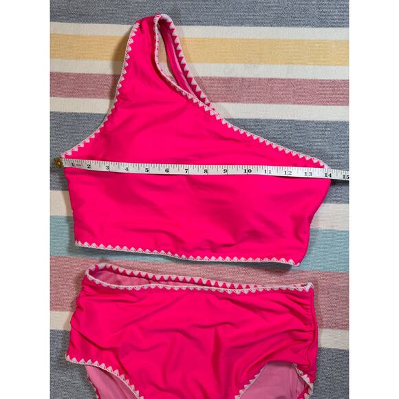 NWOT, Hot Pink One Shoulder Embroidered Bikini, Size Small - Picture 8 of 8